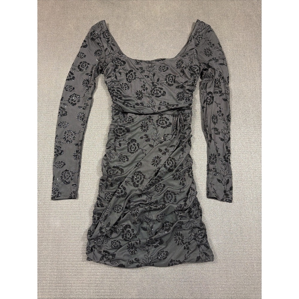 Camille La Vie Mini Party Dress Long Sleeve Black Size Medium Floral Velvet
